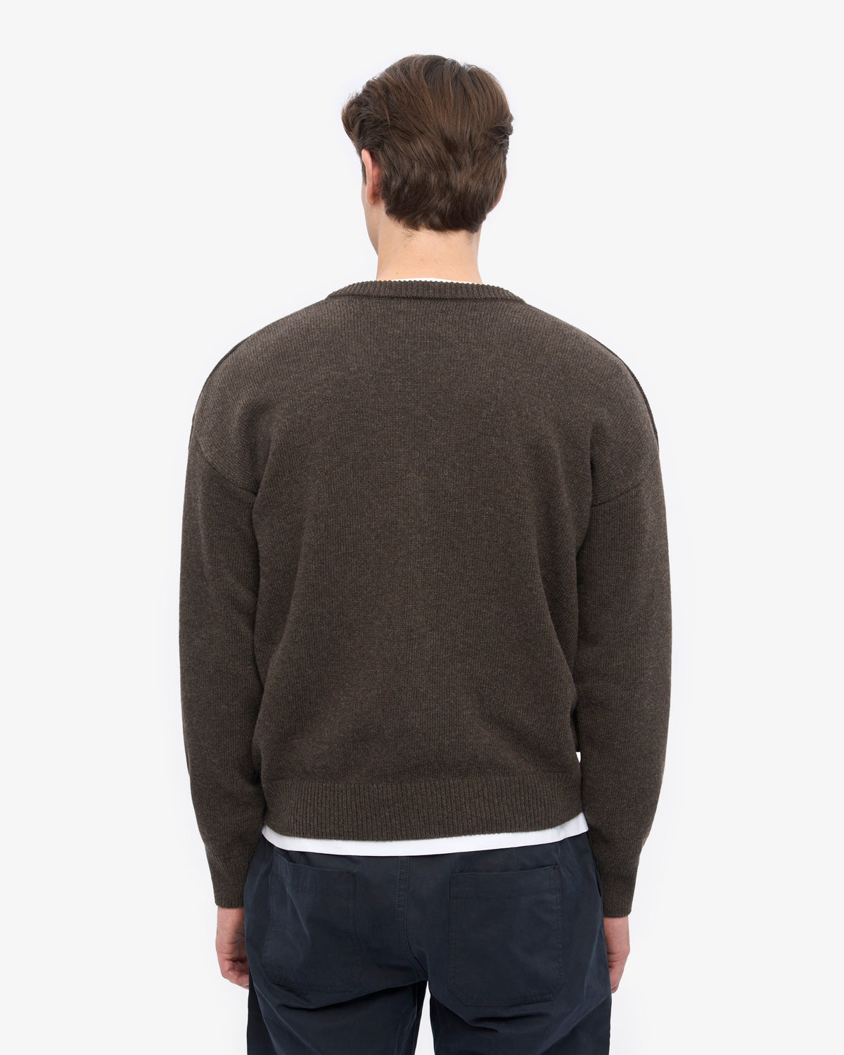 Men's Merino Wool V-Neck Cardigan in Coffee Brown – view 4