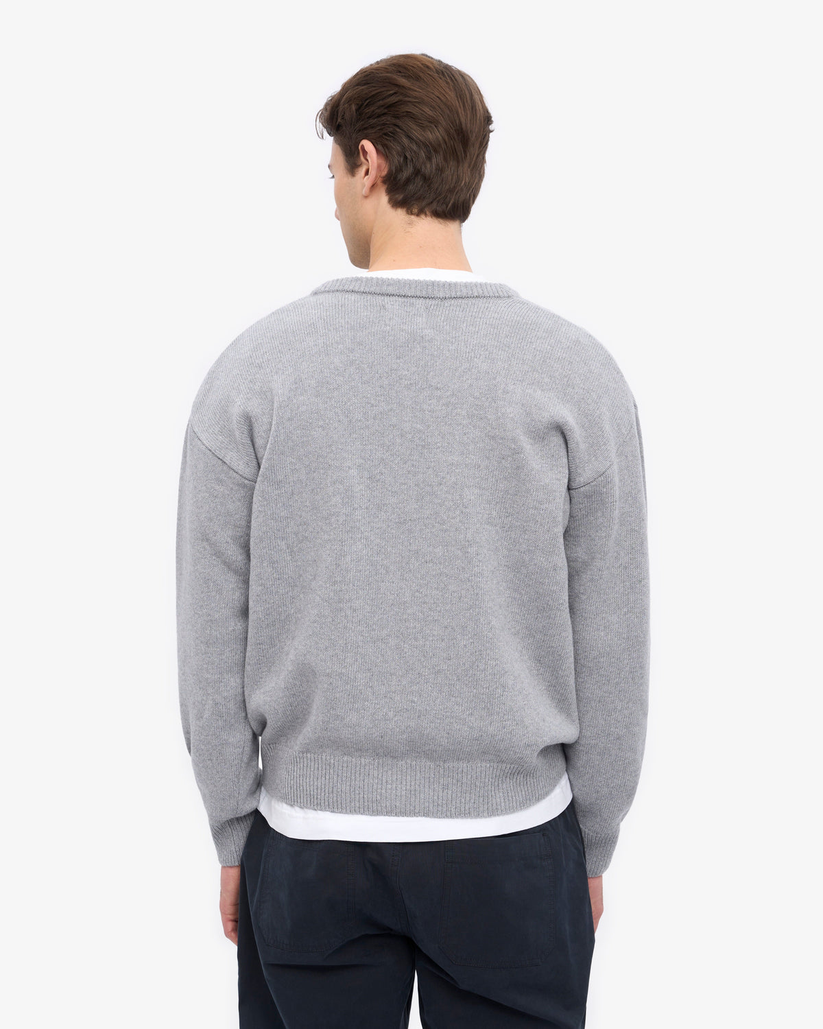 Men's Merino Wool V-Neck Cardigan in Heather Grey – view 4