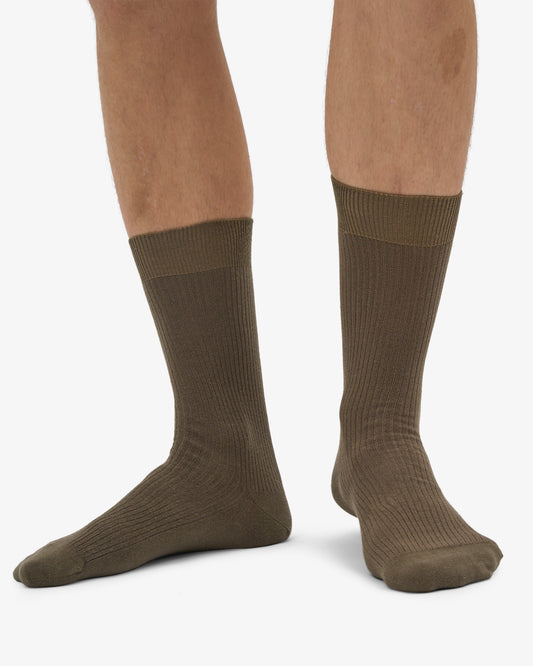 Men's Organic Cotton Crew Socks – Ribbed Tennis-Inspired Design, Cushioned and Breathable | Dusty Olive