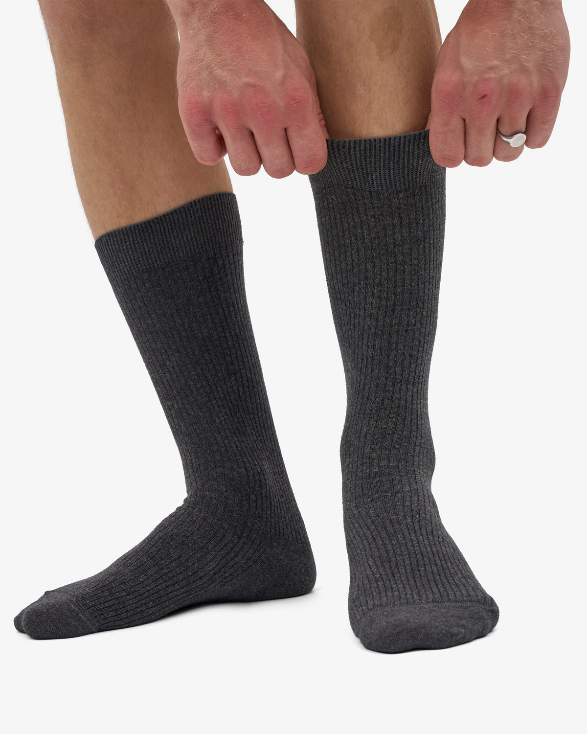 Men's Classic Organic Cotton Ribbed Crew Socks 3-Pack in Lava Grey – view 2