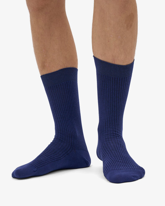 Men's Organic Cotton Crew Socks – Ribbed Tennis-Inspired Design, Cushioned and Breathable | Marine Blue