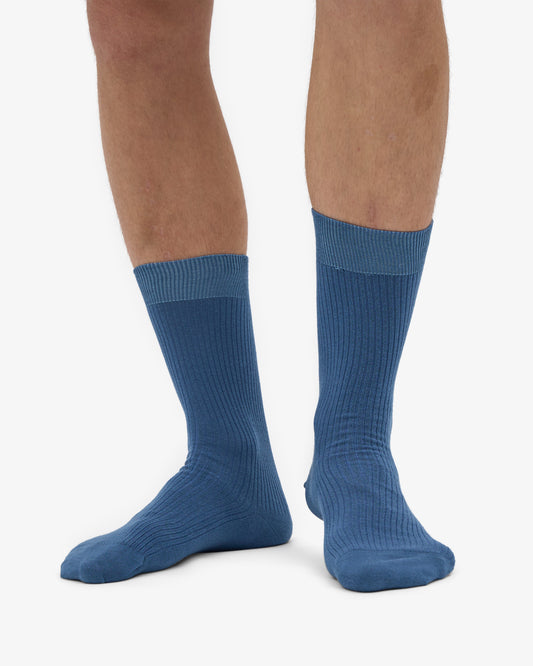 Men's Organic Cotton Crew Socks – Ribbed Tennis-Inspired Design, Cushioned and Breathable | Petrol Blue