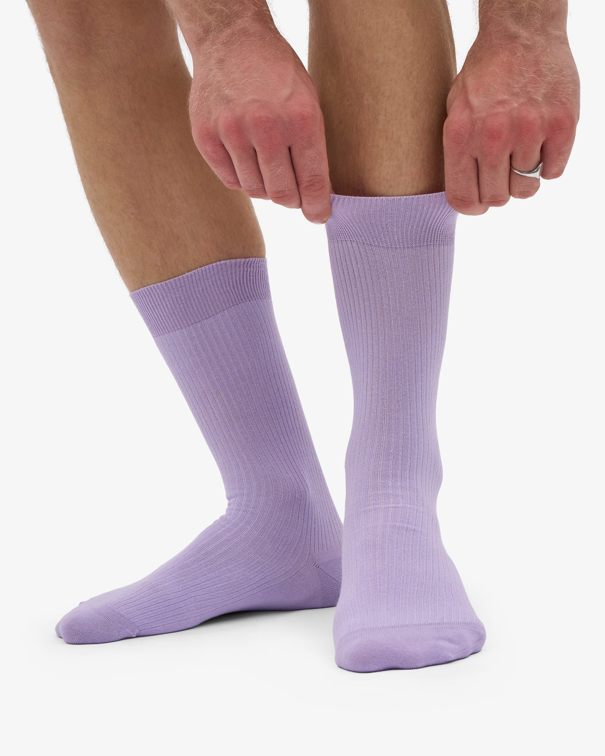 Men's Organic Cotton Crew Socks – Ribbed Tennis-Inspired Design, Cushioned and Breathable | Soft Lavender