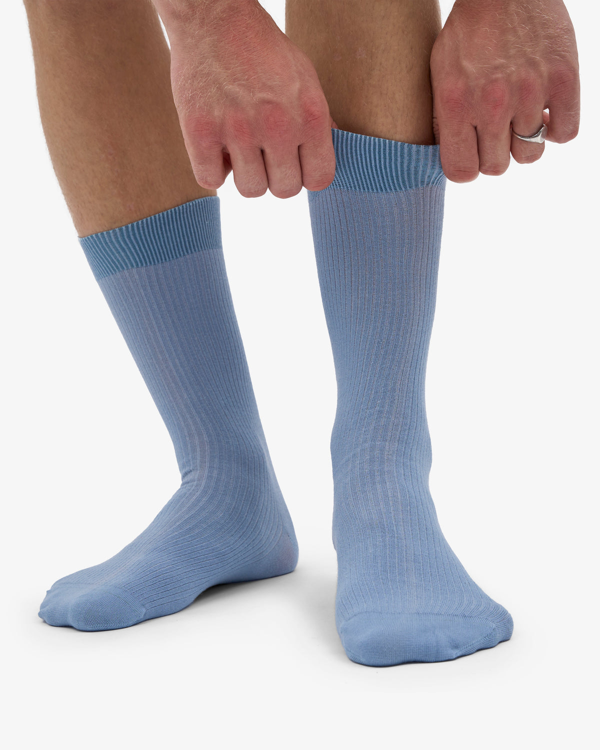 Men's Organic Cotton Crew Socks – Ribbed Tennis-Inspired Design, Cushioned and Breathable | Steel Blue – view 4