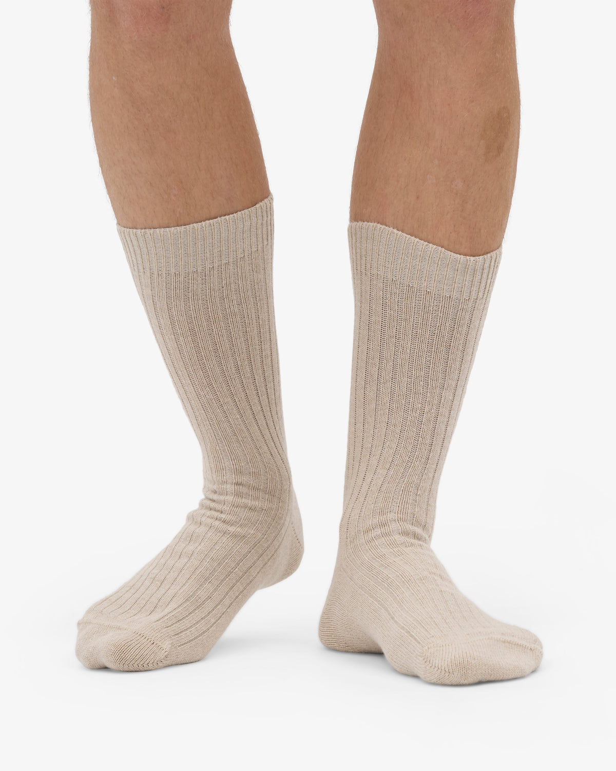 Men's Merino Wool Blend Crew Socks in Ivory White – view 2