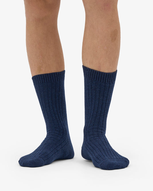 Men's Merino Wool Blend Crew Socks – Breathable Moisture-Wicking Knit, Reinforced Heel and Toe | Marine Blue