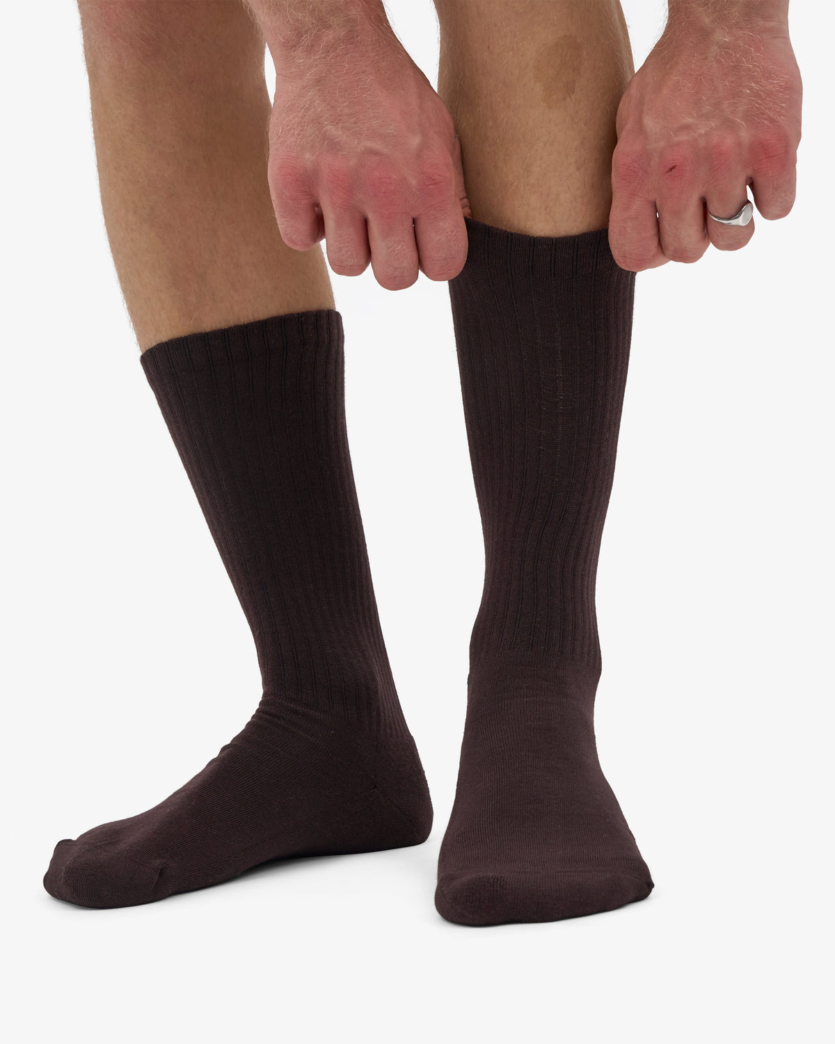 Men's Organic Cotton Crew Sports Socks 3-Pack in Coffee Brown – view 2