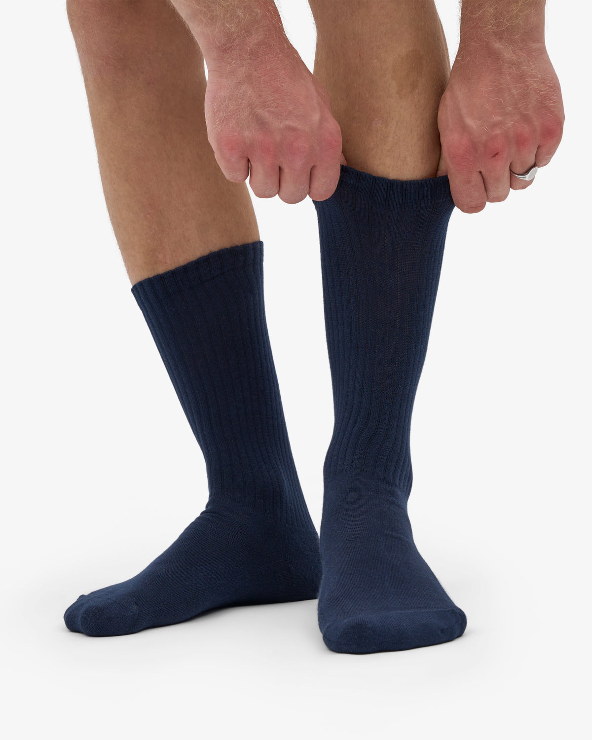 Men's Organic Cotton Active Crew Socks – Brushed Cushioned Sole, Reinforced Heel and Toe | Navy Blue – view 4