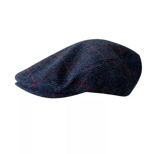Carlow Men's Retro Plaid Wool Flat Cap – Wool, Plaid and Herringbone Pattern, Two Sizes 56–60 cm | Blue