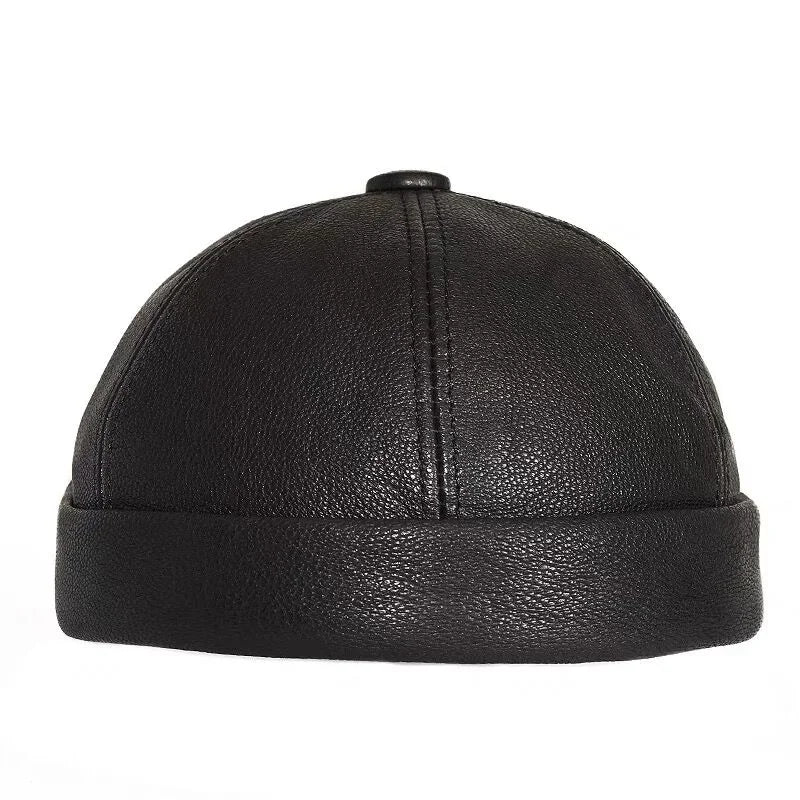 Cassel Men's Sheepskin Leather Docker Cap – Cotton Sweatband, Soft Lining, Four Adjustable Sizes