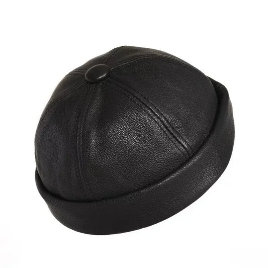 Cassel Men's Sheepskin Leather Docker Cap – Cotton Sweatband, Soft Lining, Four Adjustable Sizes