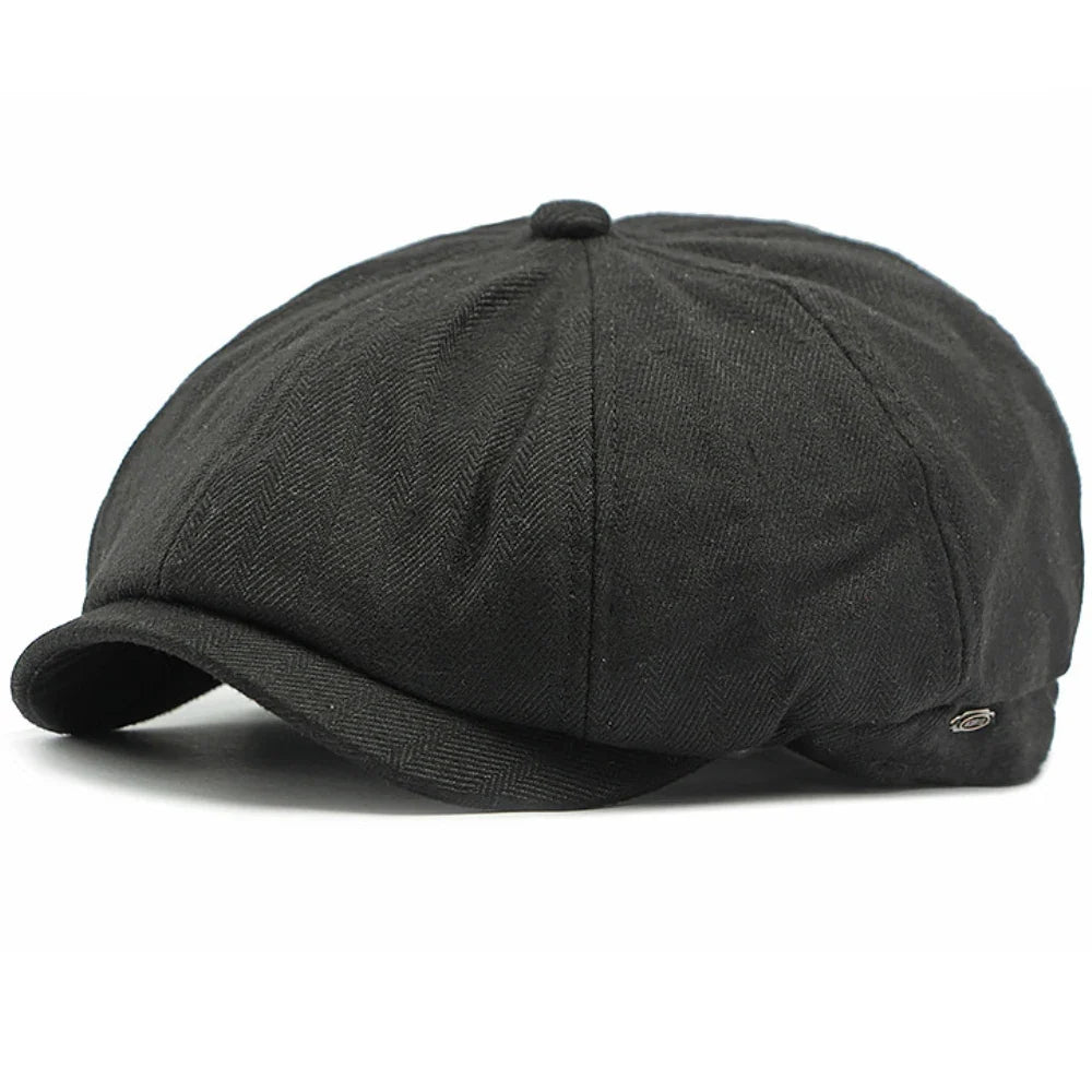 Cezanne Men's Herringbone Newsboy Cap – Cotton and Acrylic Blend, Adjustable 55–60 cm, Five Colours