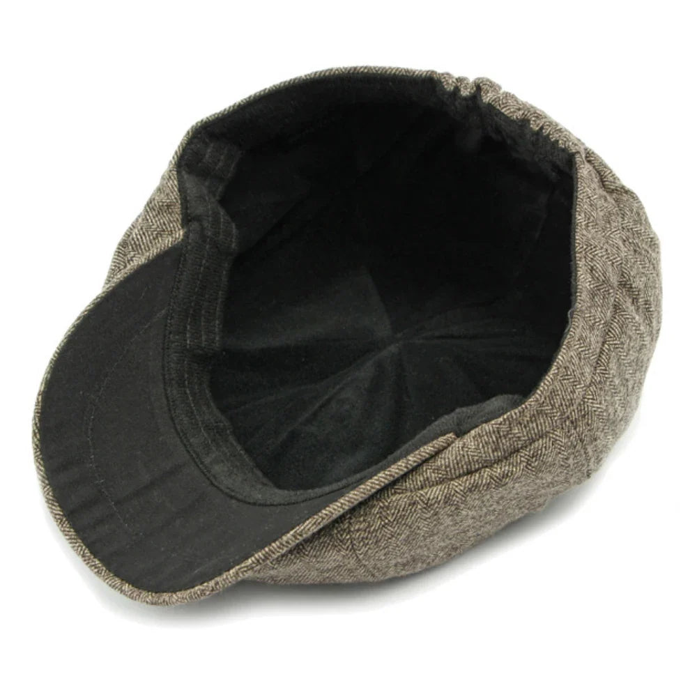 Cezanne Men's Herringbone Newsboy Cap – Cotton and Acrylic Blend, Adjustable 55–60 cm, Five Colours