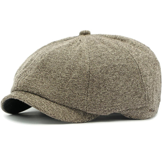 Cezanne Men's Herringbone Newsboy Cap – Cotton and Acrylic Blend, Adjustable 55–60 cm, Five Colours