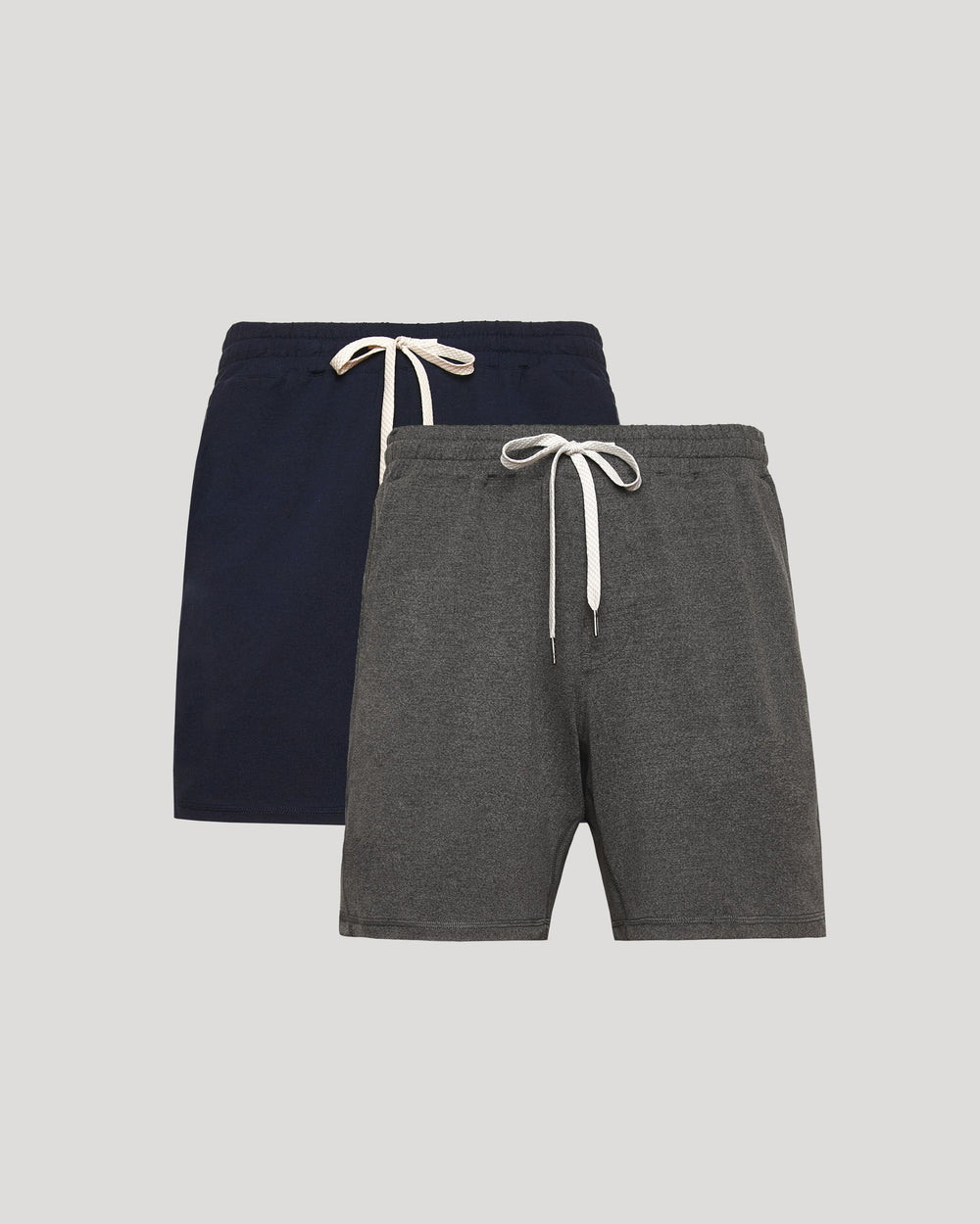 Men's Active Comfort Shorts 2-Pack – 4-Way Stretch, 19 cm Inseam, Zip Pocket | Charcoal Grey & Heather Navy