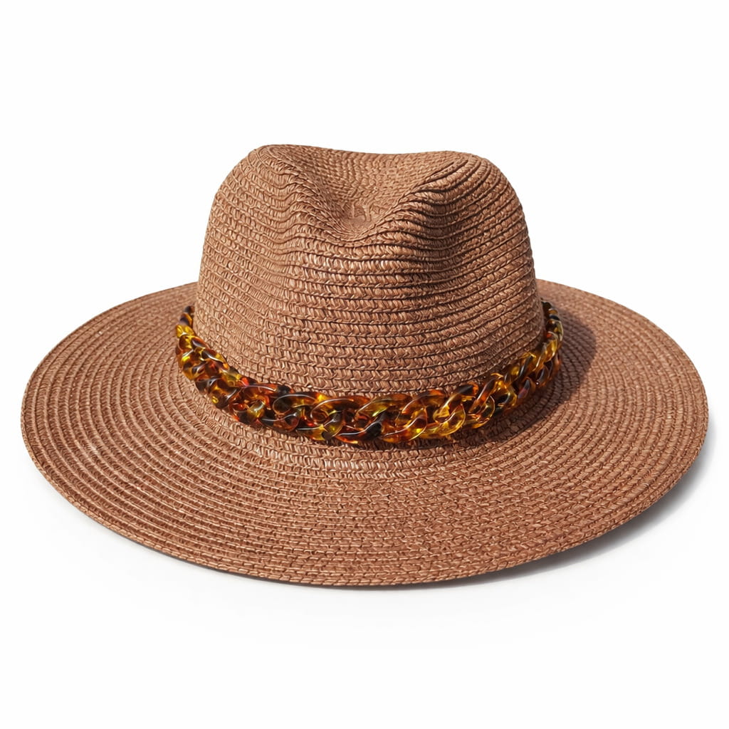 Men's Straw Panama Hat with Chain Band – Wide Brim, Lightweight Breathable Weave, Adjustable 56–60 cm