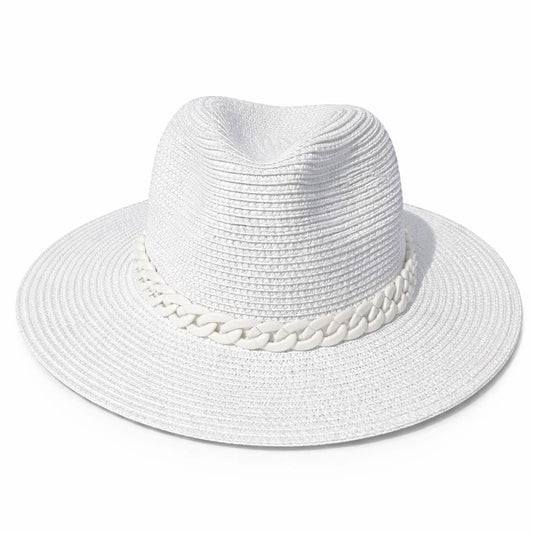 Men's Straw Panama Hat with Chain Band – Wide Brim, Lightweight Breathable Weave, Adjustable 56–60 cm
