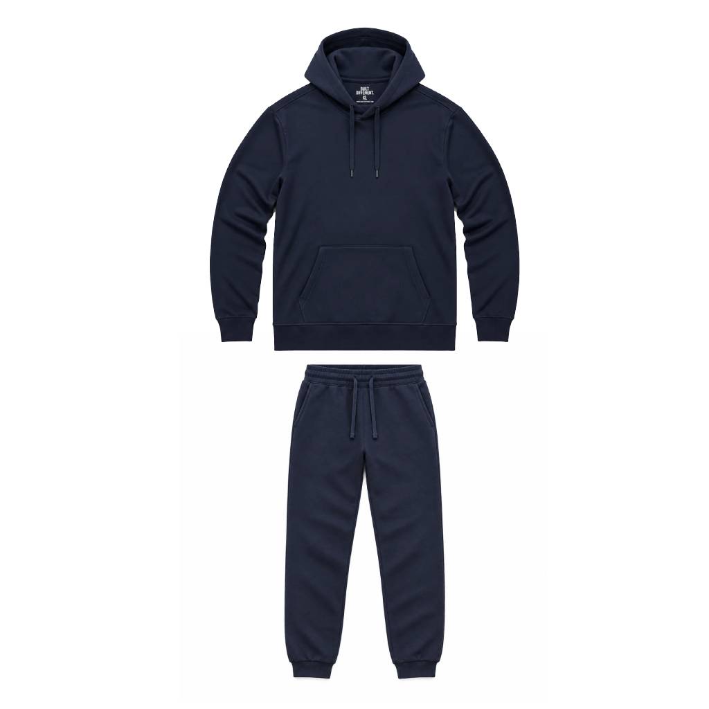 Men's Heavyweight Cotton Blend Hoodie & Joggers Set in Navy – view 2