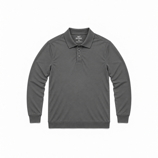 Men's Long Sleeve Dress Polo Shirt – Soft Rayon-Polyester Jersey, Fitted Cut, Tagless Comfort | Carbon