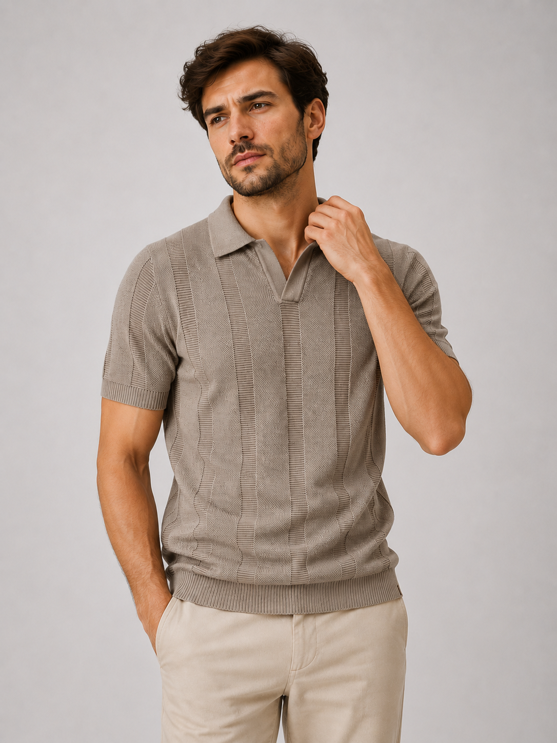 Men's Cotton and Viscose Knitted Polo Shirt – view 3