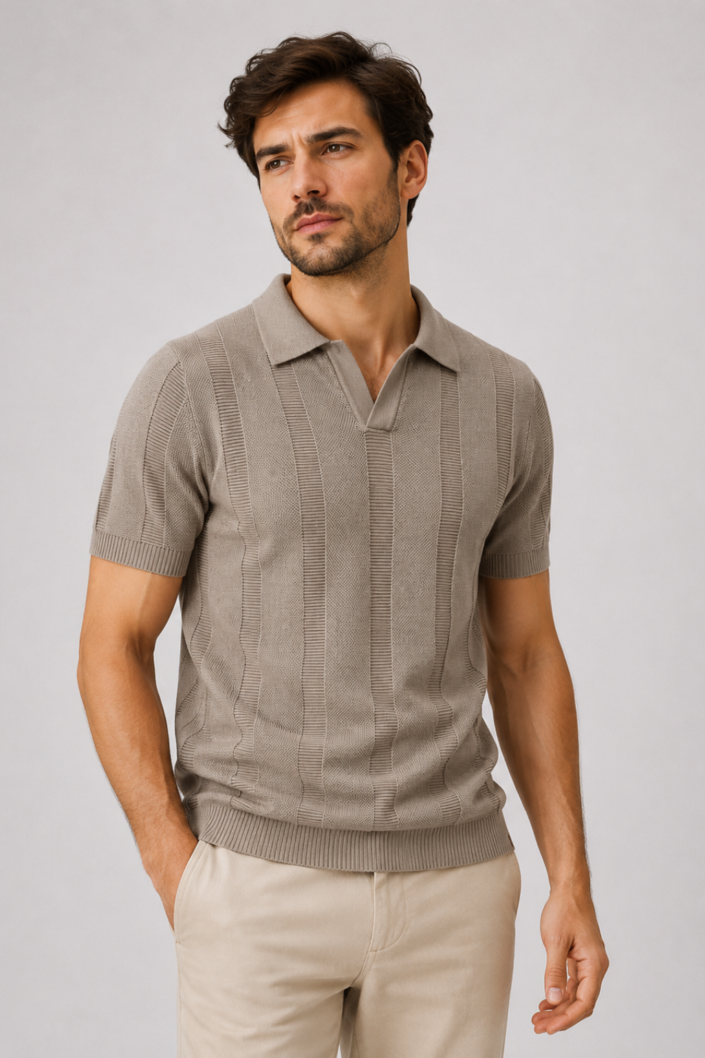Men's Cotton and Viscose Knitted Polo Shirt – view 1