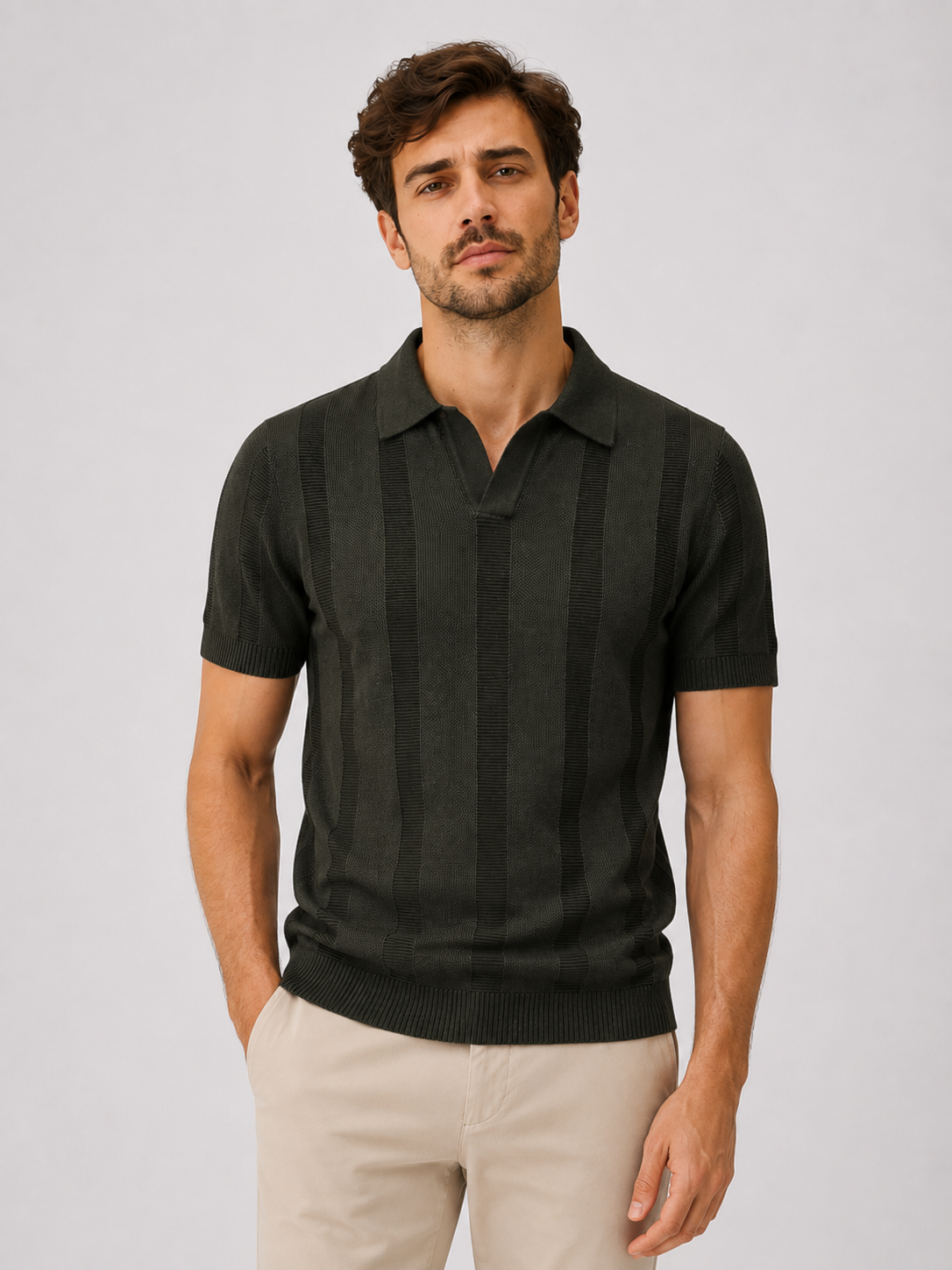 Men's Cotton and Viscose Knitted Polo Shirt – view 5