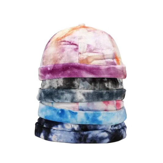 Men's Classic Tie-Dye Cotton Docker Cap – Two-Tone Tie-Dye Pattern, Brimless Shape, Adjustable Fit