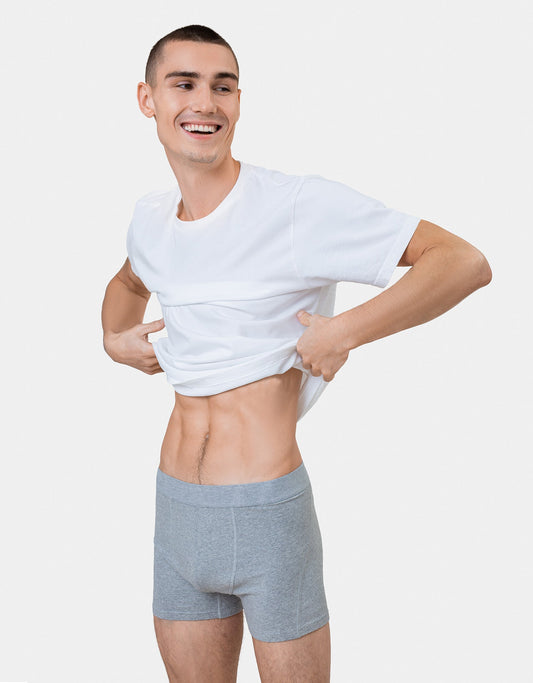 Men's Organic Cotton Boxer Briefs – Breathable Lightweight Stretch, Elasticated Waistband, Minimal Seams | Heather Grey