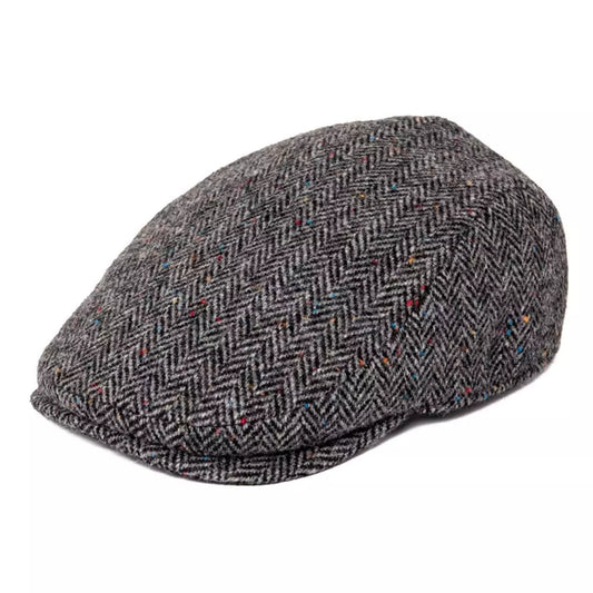Clifton Men's Flecked Wool Flat Cap – 100% Wool, Flecked Herringbone, Three Sizes from 57 to 62 cm