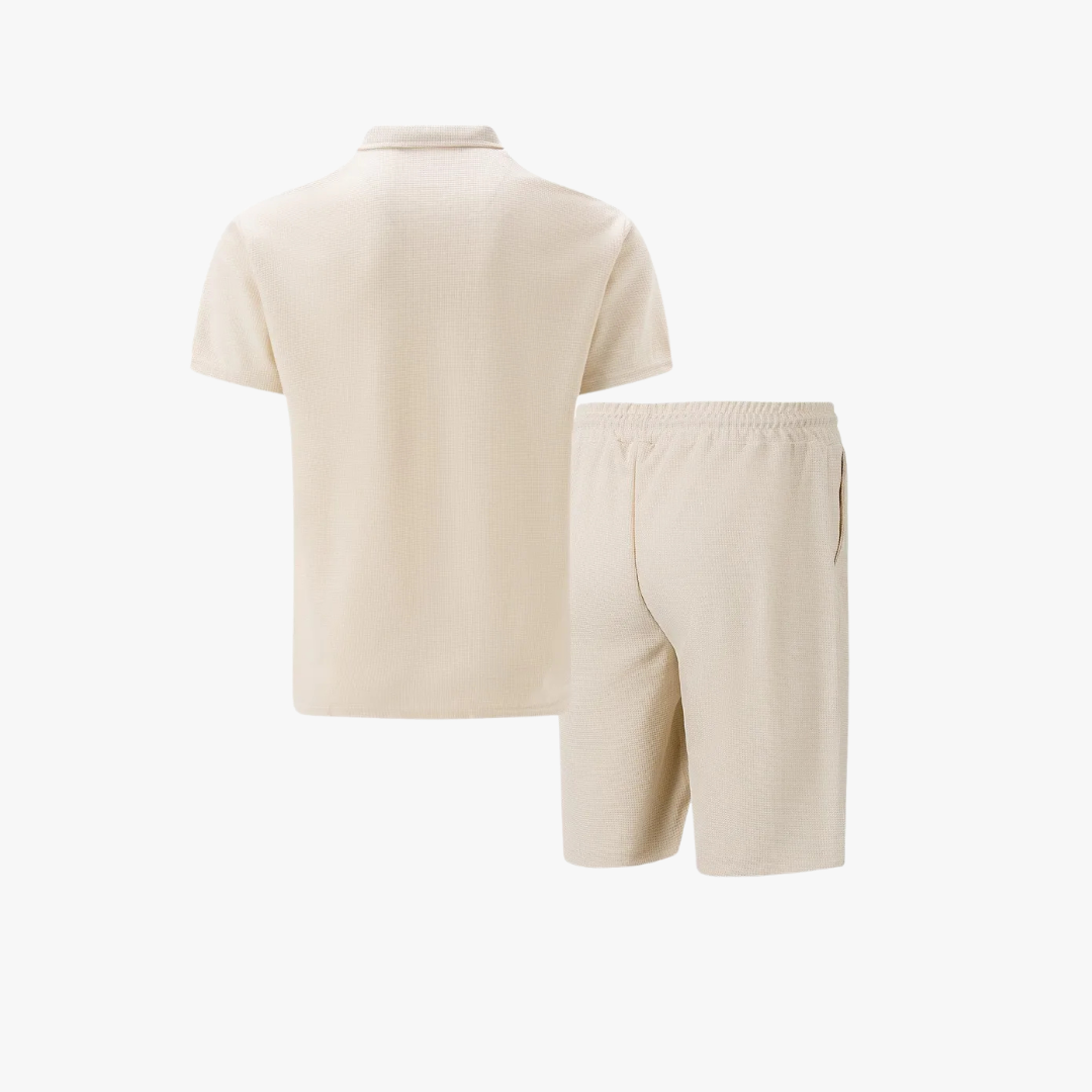 Ibiza Men's Zip Neck Polo & Shorts Co-Ord Set – Short Sleeve Polo Shirt, Soft Knit Drawstring Shorts – view 3