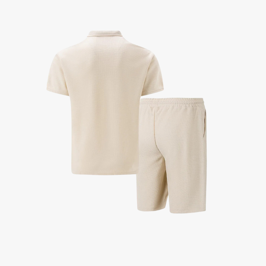 Ibiza Men's Zip Neck Polo & Shorts Co-Ord Set – Short Sleeve Polo Shirt, Soft Knit Drawstring Shorts