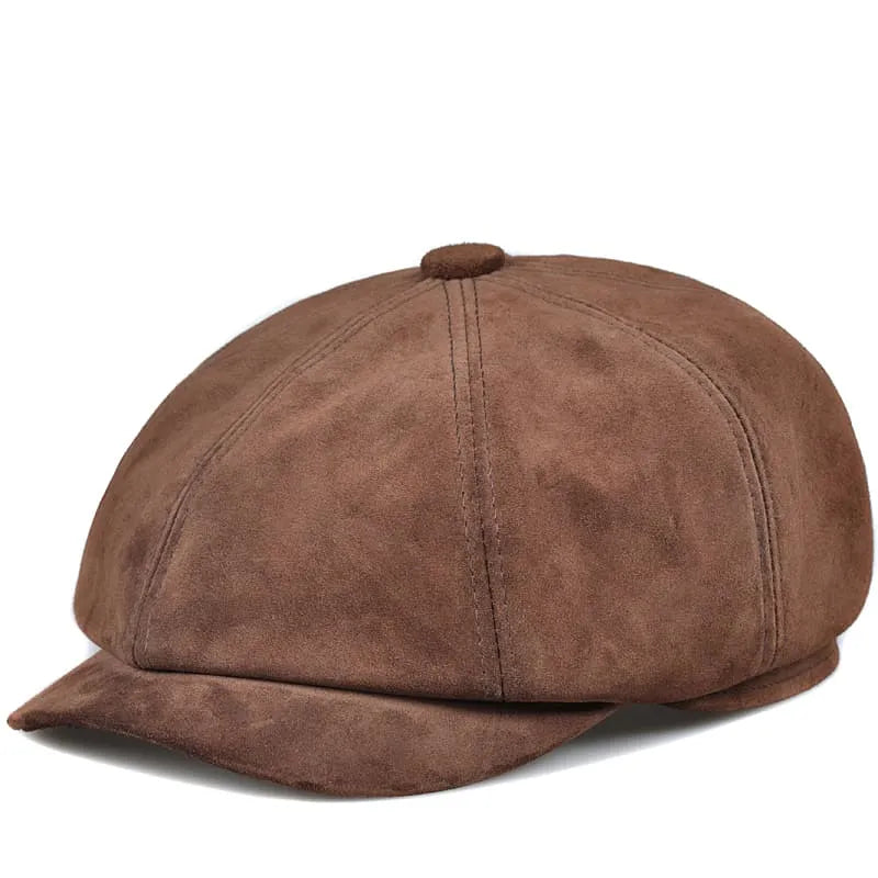 Men's Genuine Suede Newsboy Cap – Cowhide Suede, Cotton Lining, Three Sizes from 55 to 60 cm | Coffee