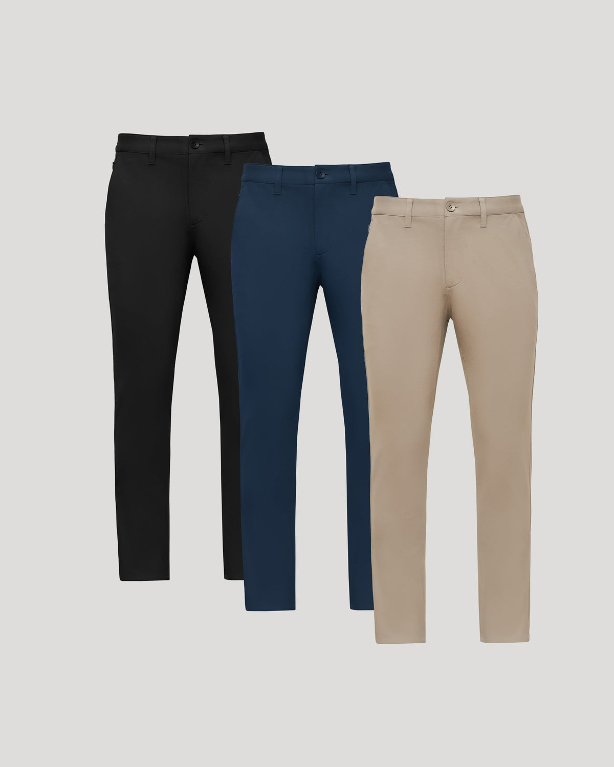 Core Men's Slim Chinos 3-Pack – Stretch Cotton, Wrinkle-Resistant, Hidden Zip Pocket | Black, Navy & Khaki – view 1