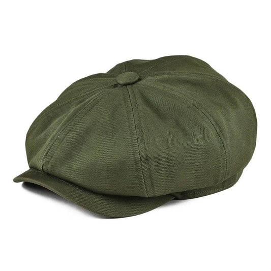 Covent Men's Plain Organic Cotton Newsboy Cap – Four Sizes from 56 to 63 cm, Army Green, Navy or White