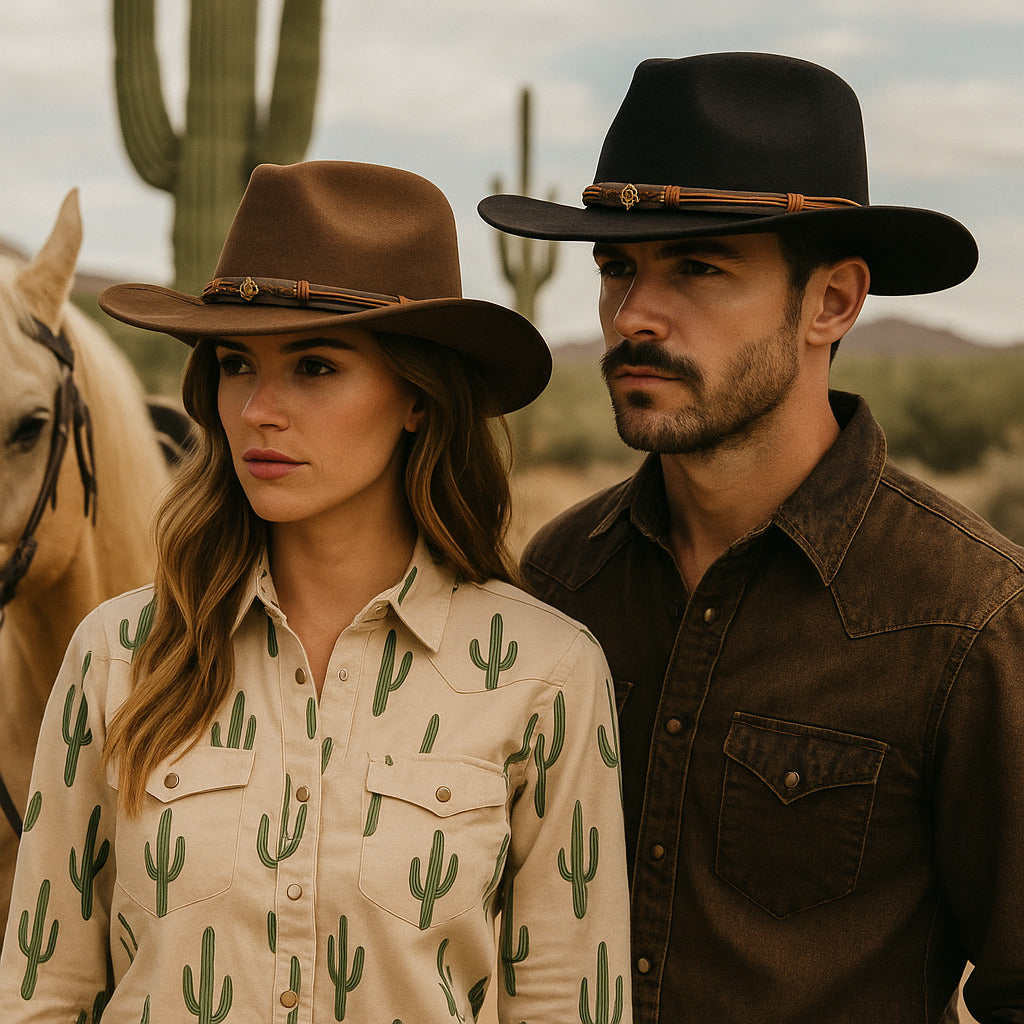 Men's Suede Cowboy Hat with Bull Head Band – view 3