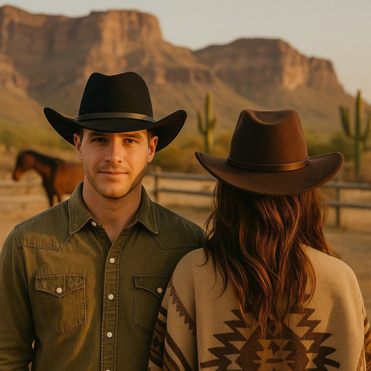 Men's Felt Cowboy Hat – Minimalist Leather Band with Metal Rivets, Wide Brim, Adjustable 55–59 cm