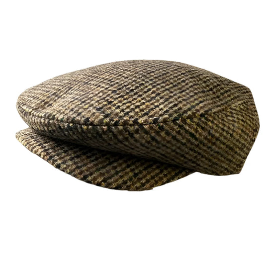 Crawford Men's Houndstooth Wool Flat Cap – 100% Wool, Houndstooth Pattern, Two Sizes M and L | Brown