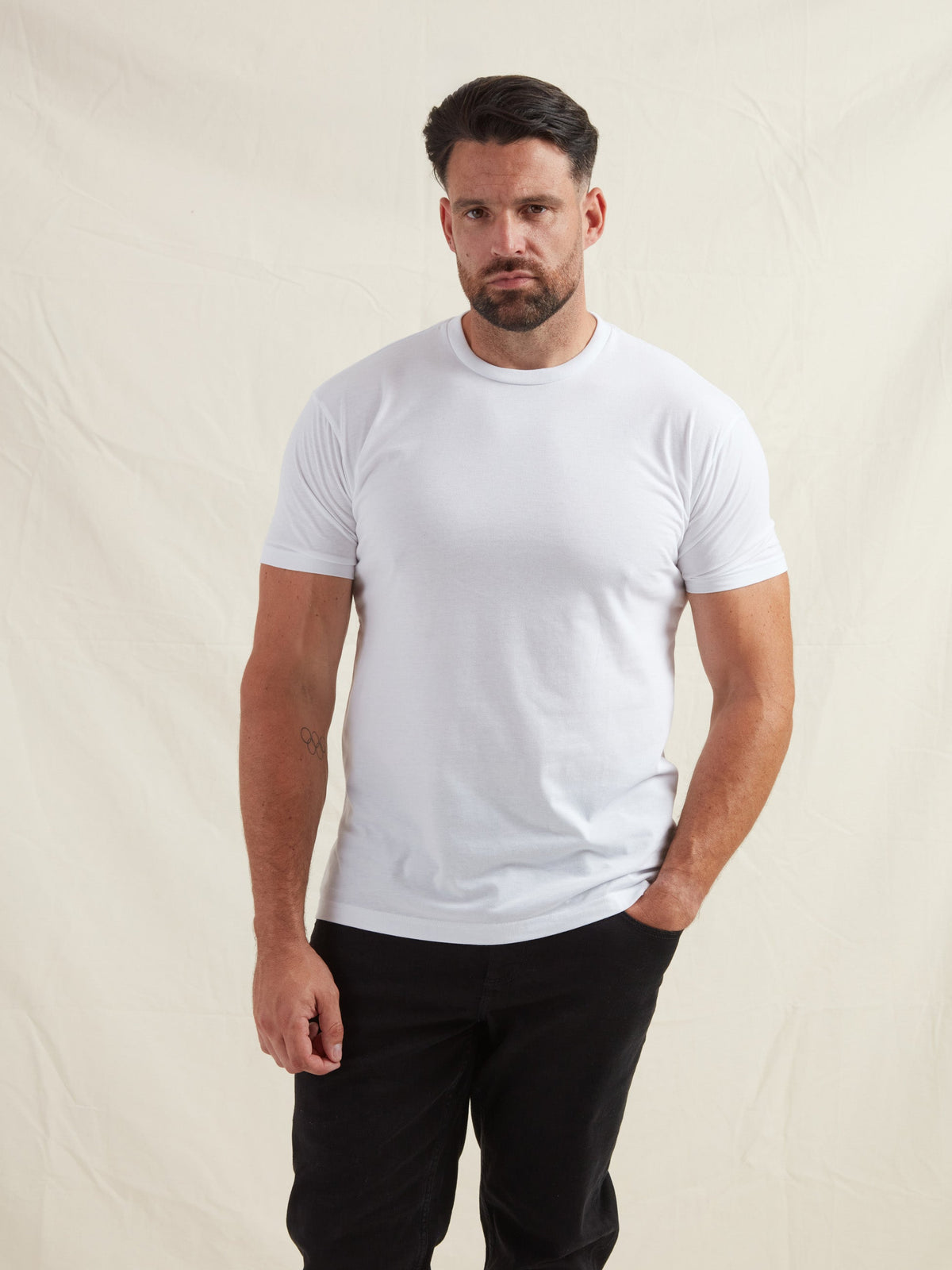 Men's Crew Neck T-Shirt 3-Pack – Butter-Soft Cotton Blend Jersey, Fitted Cut, Classic Side Seams | Black, White, Heather Grey – view 2