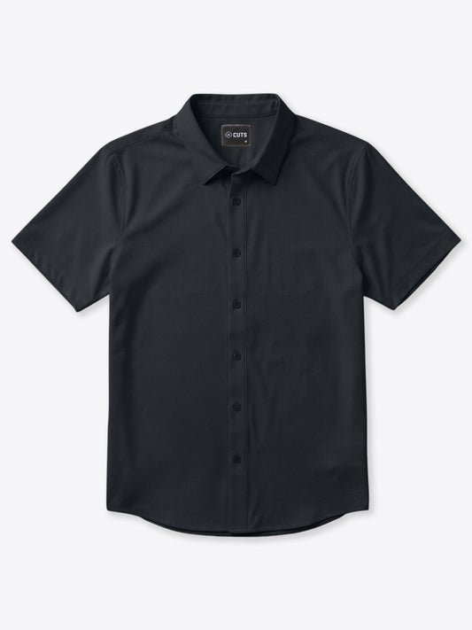 Crossover Men's Performance Button-Up Shirt – Breathable Micro-Perforated Fabric, Smart-Casual | Obsidian