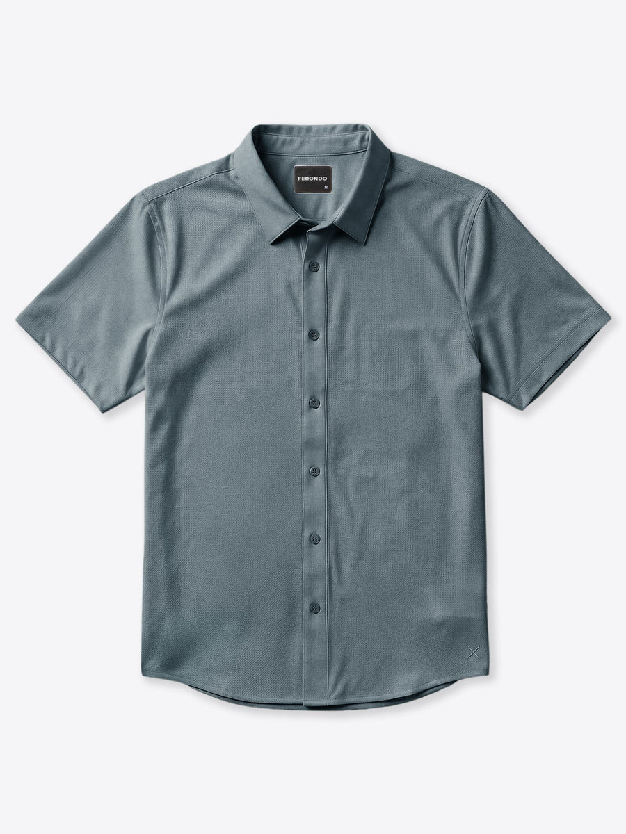Men's Micro-Perforated Performance Button-Up Shirt – Breathable Warm-Weather Fabric, Tailored Fit | Ocean Storm