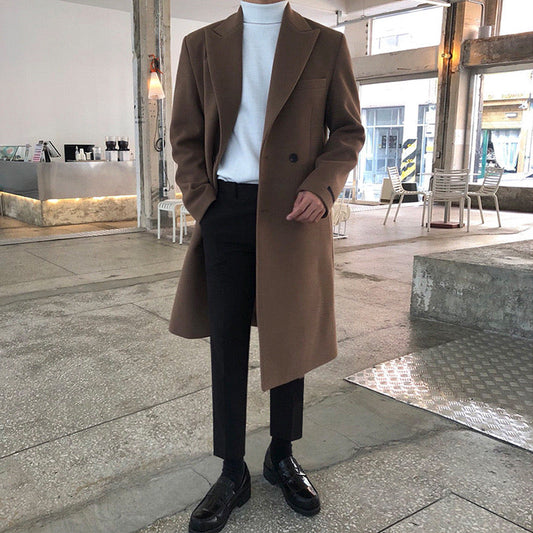 Namsan Men's Double-Breasted Wool Blend Overcoat – Notched Lapels, Chest and Side Pockets, Regular Fit Long Coat