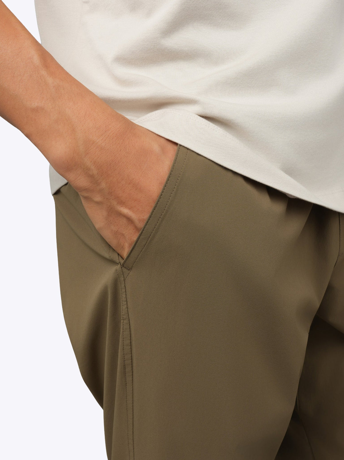 Men's Modern Slim Tech Trousers – Matte 4-Way Stretch Fabric, Hidden Cuff Cinch, Back Zip Pocket | Dark Khaki – view 6