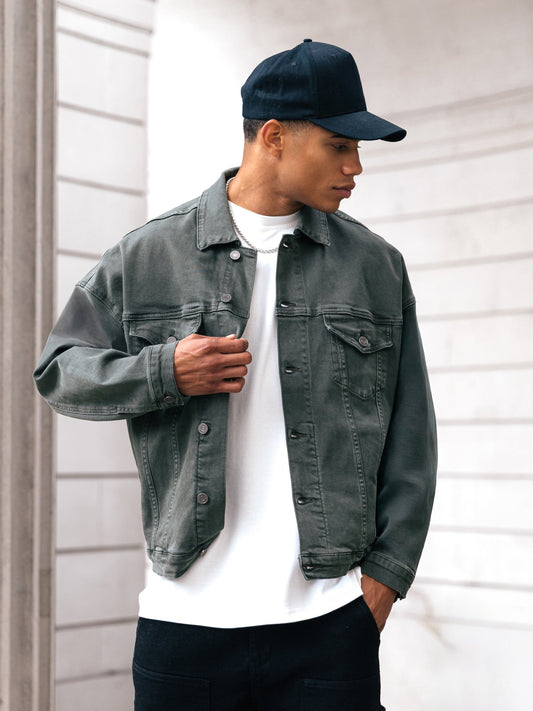 Denim Trucker Jacket - Olive Green by SATRI & CO. – product view 1