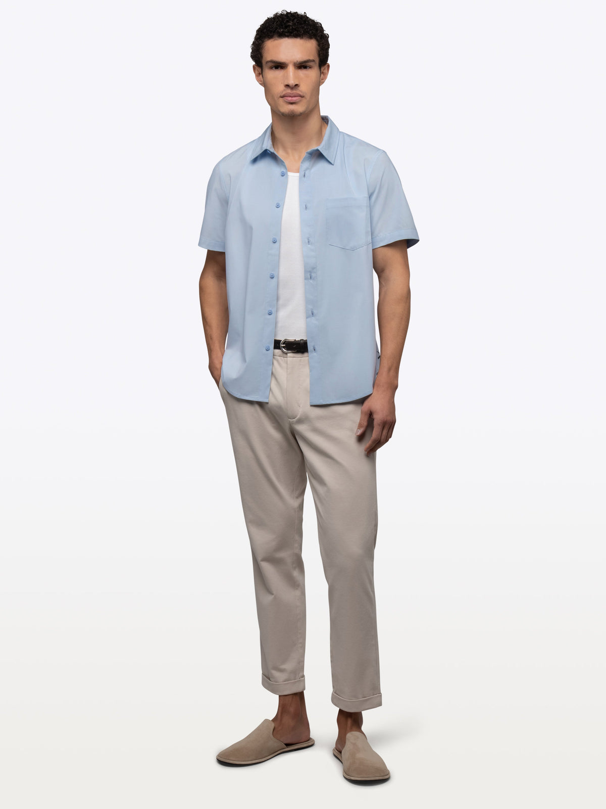 Men's Cotton Poplin Short Sleeve Button-Up Shirt in Oxford Blue – view 6