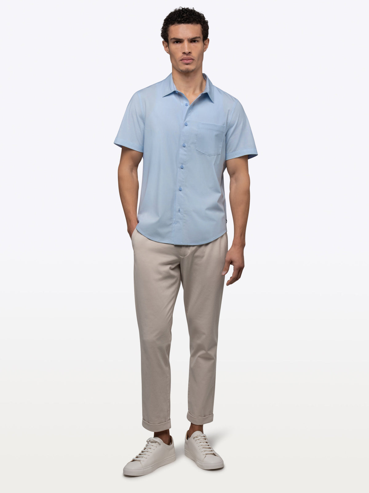 Men's Cotton Poplin Short Sleeve Button-Up Shirt in Oxford Blue – view 5