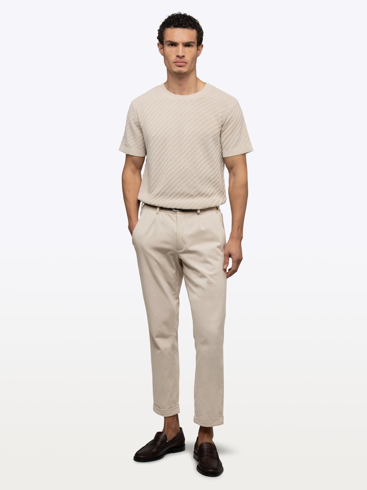 Riviera Men's Textured Knit T-Shirt in Sand Dune – view 5
