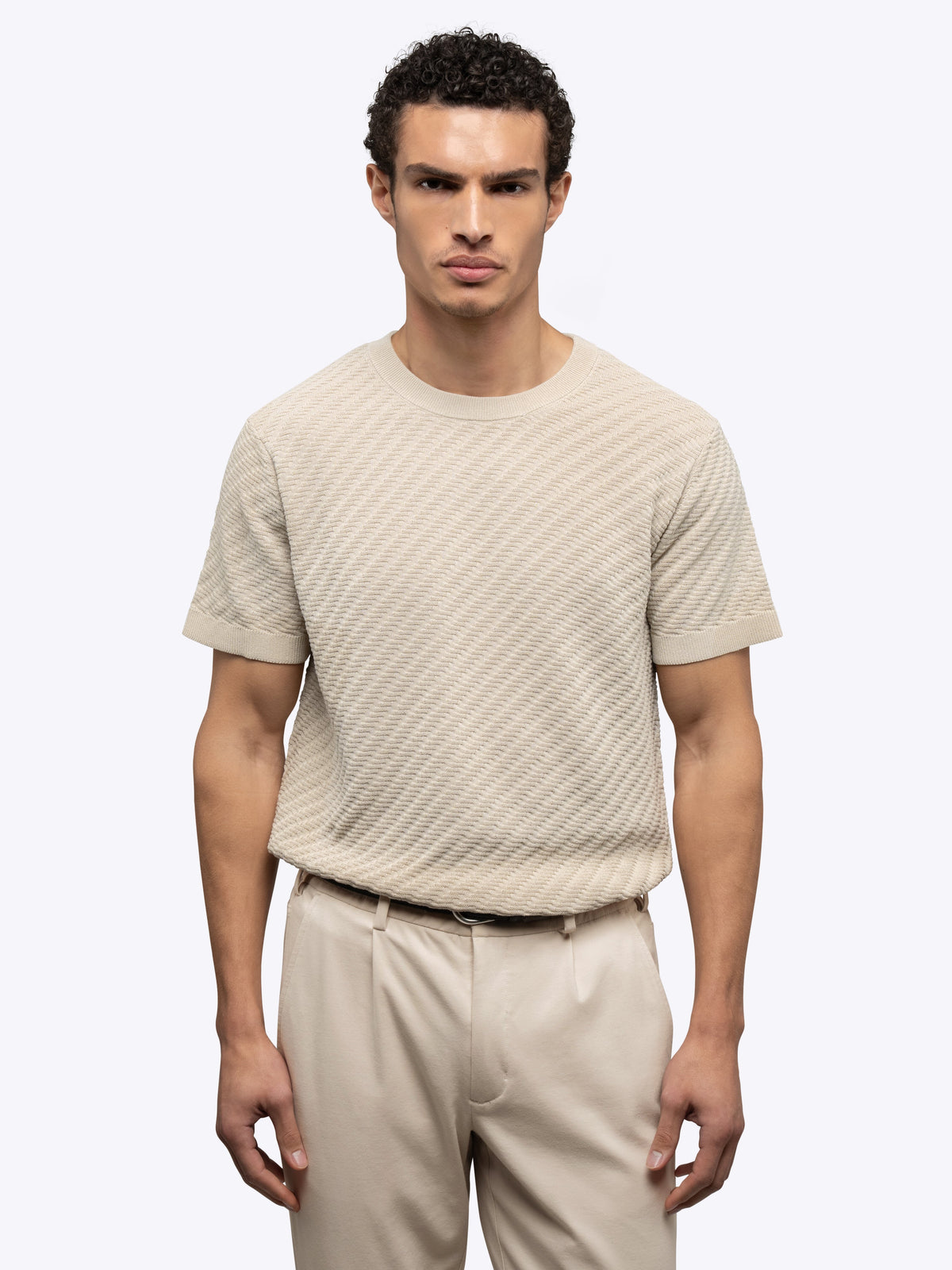 Riviera Men's Textured Knit T-Shirt in Sand Dune – view 3