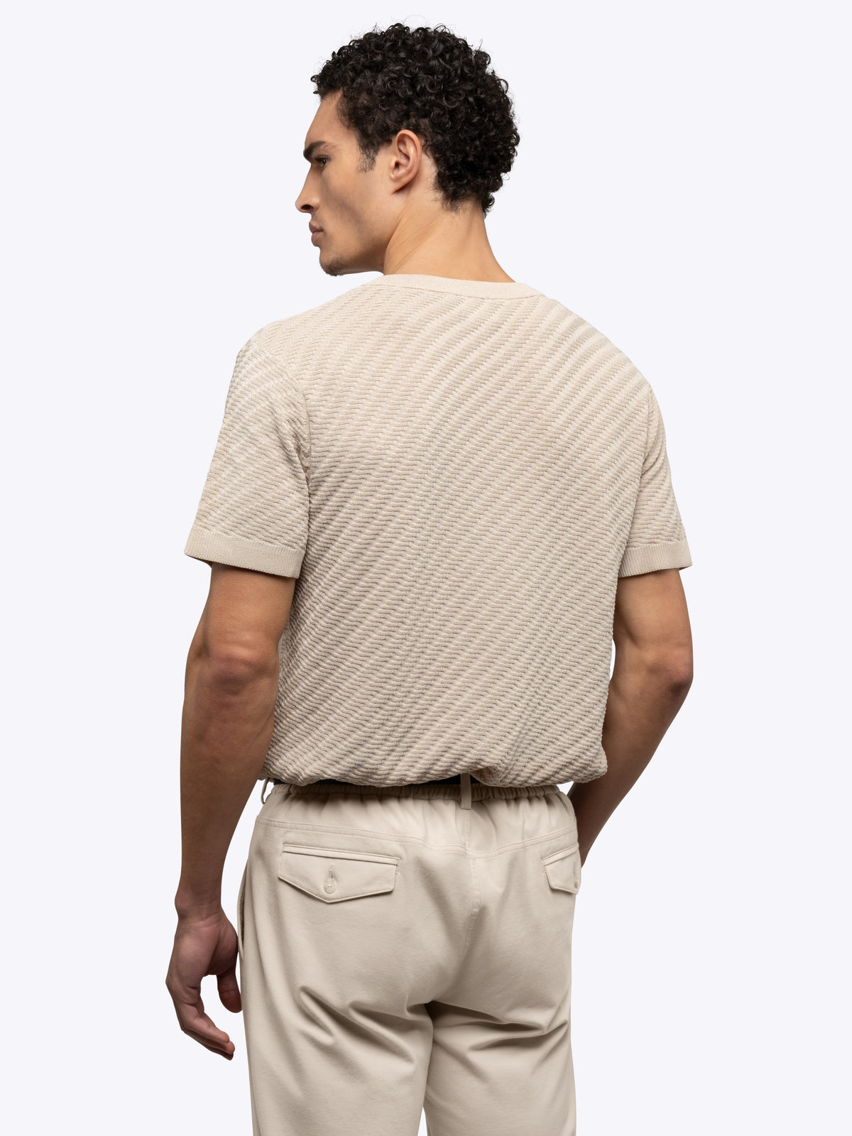 Riviera Men's Textured Knit T-Shirt in Sand Dune – view 4