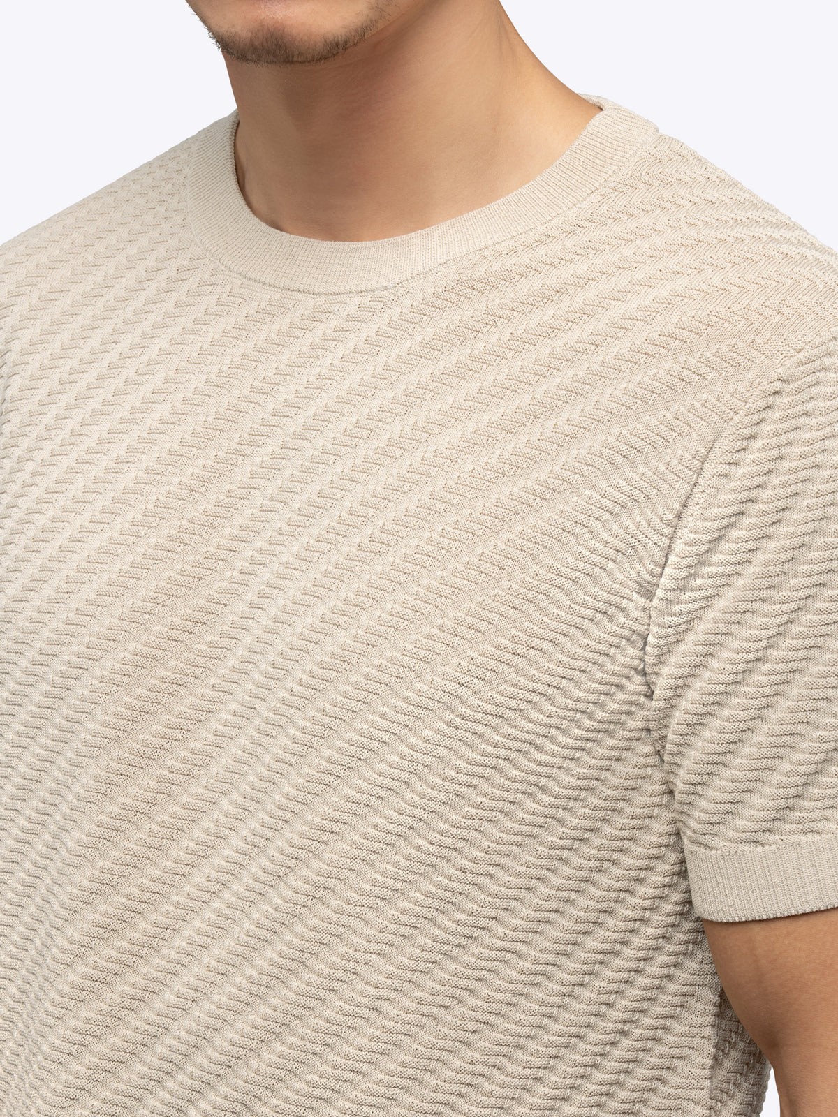 Riviera Men's Textured Knit T-Shirt in Sand Dune – view 6