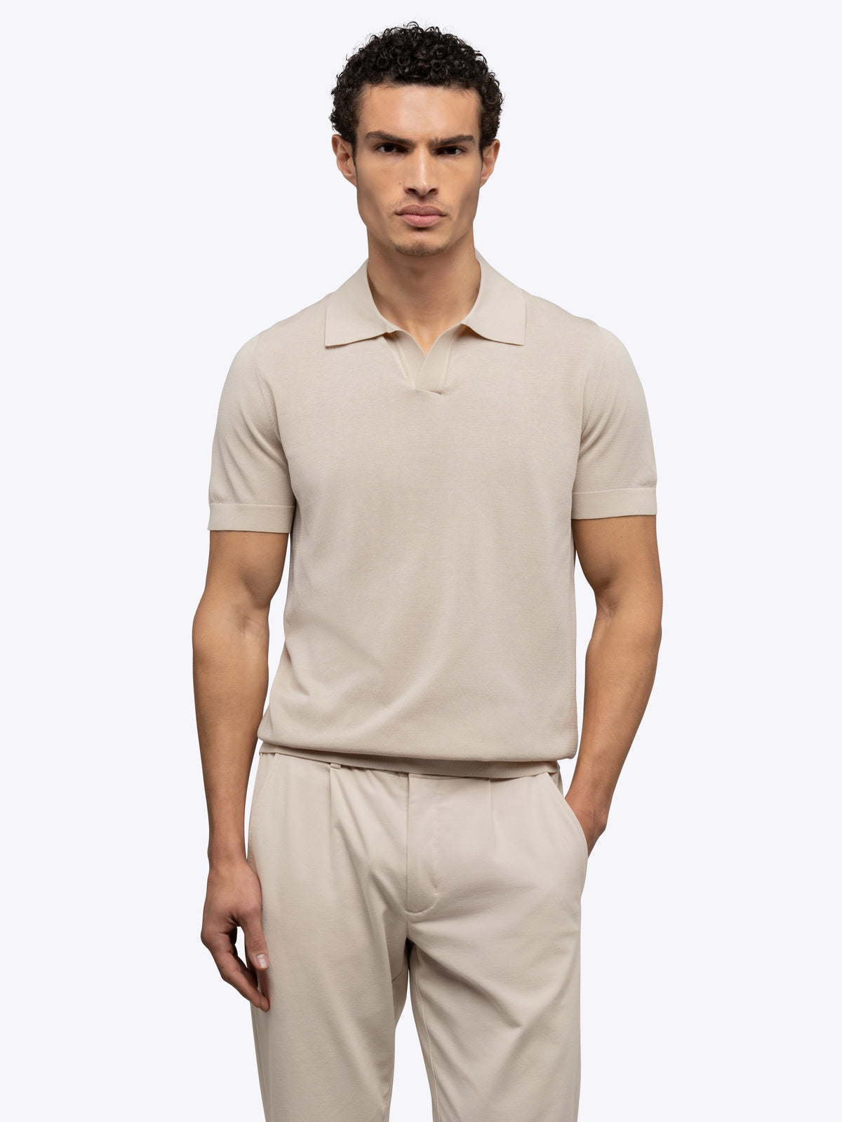 Riviera Men's Knit Polo in Sand Dune – view 3